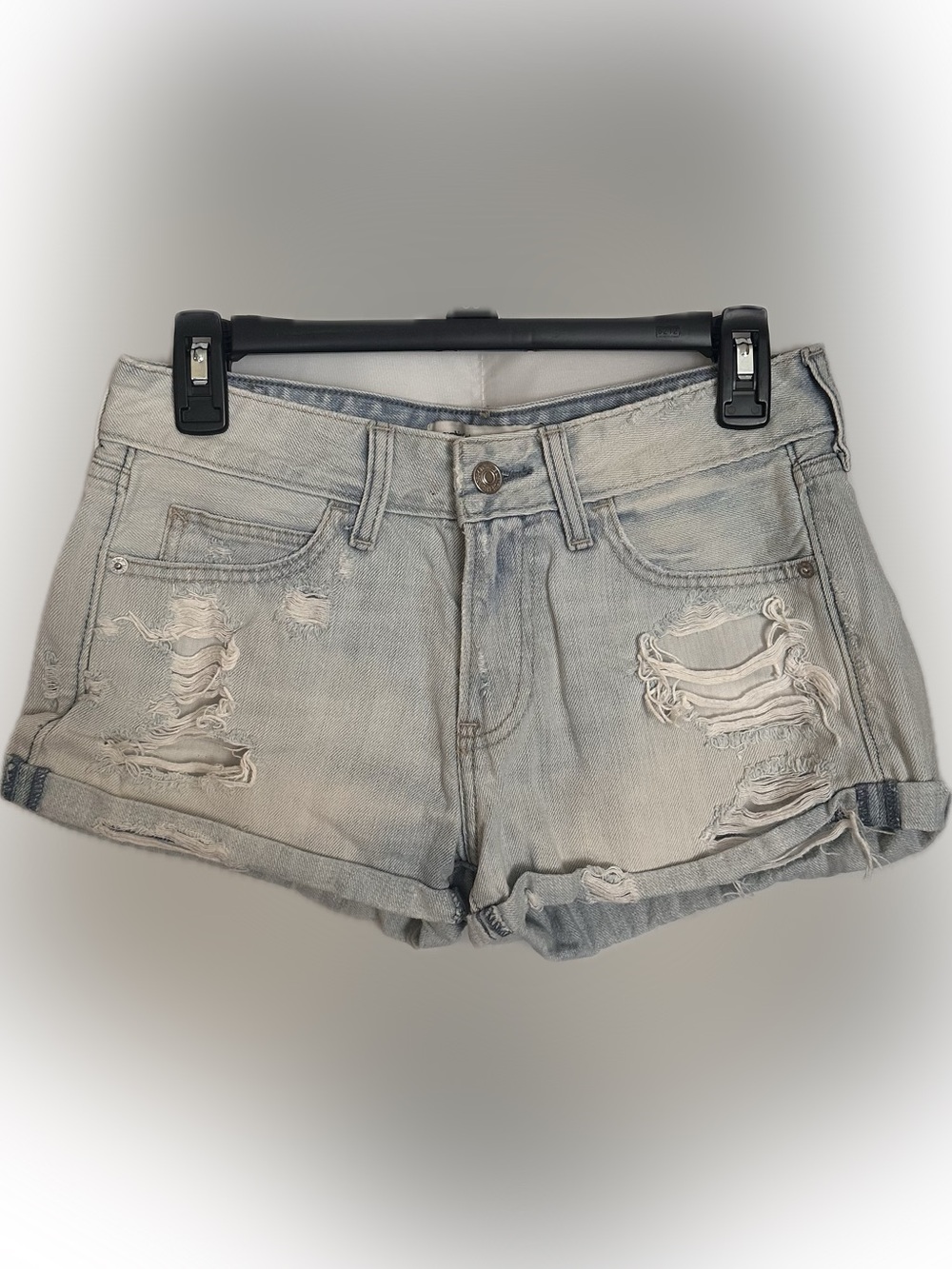 Abercrombie & Fitch Low Rise Light Wash Distressed Denim Shorts